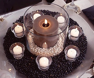 take coffee beans and candles to create a great coffee party centerpiece #BHG #PreppyPlanner